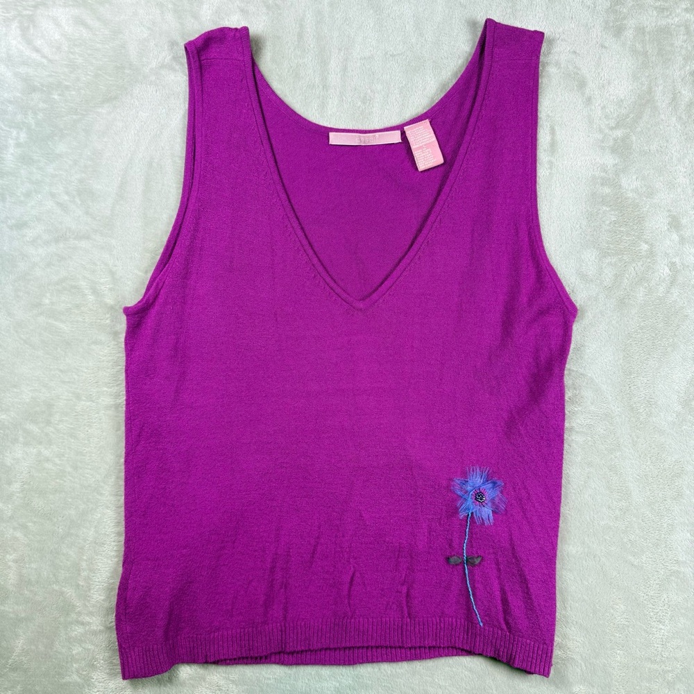 easel Fuchsia V-Neck Tank with Blue Floral Accent